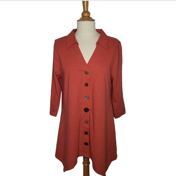 Soft Surroundings Legenlook Vintage Inspired Mixed Button Down Danielle Tunic M - Picture 2 of 13